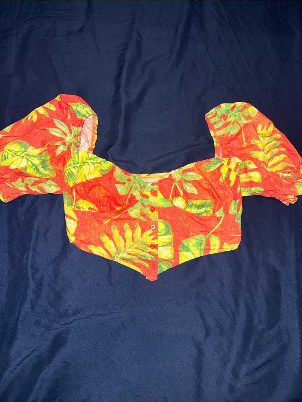 SHEIN Orange Tropical Puff Sleeve Crop Top